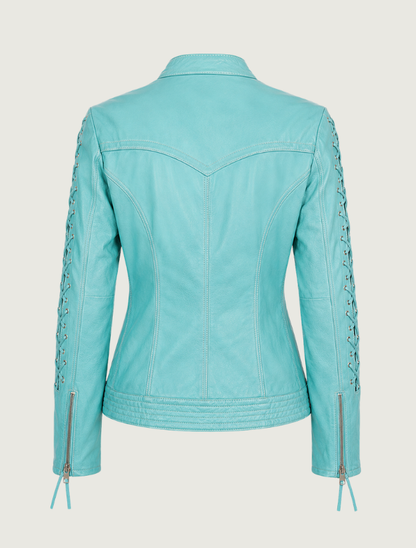 Women's Leather Laced Sleeve Jacket