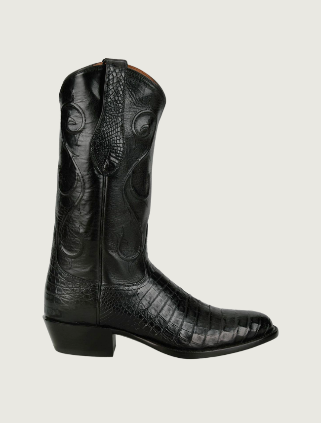 Tony Lama Agustin black caiman cowboy boot — side view