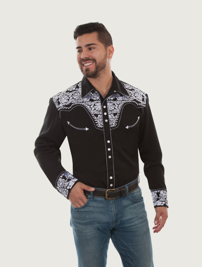 Scully Men's Floral Tooled Snap Front Shirt