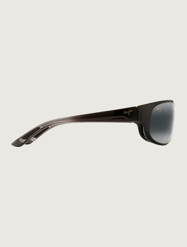 Maui Jim Twin Falls wrap sunglasses in Gloss Black Fade / Neutral Grey — side view