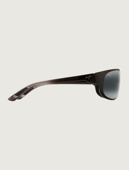 Maui Jim Twin Falls wrap sunglasses in Gloss Black Fade / Neutral Grey — side view