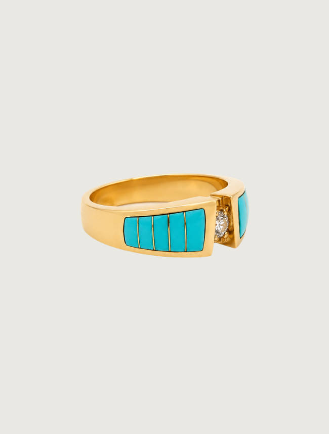 14K Yellow Gold Sleeping Beauty Turquoise & Diamond Ring