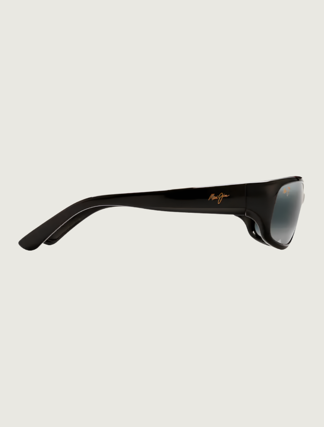 Maui Jim Stingray wrap sunglasses in Gloss Black / Neutral Grey — side view