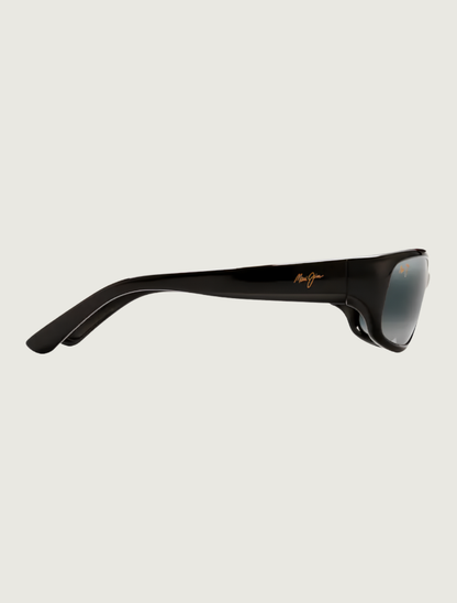 Maui Jim Stingray wrap sunglasses in Gloss Black / Neutral Grey — side view