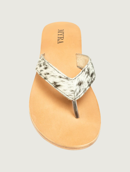 Myra Echo Valley Hairon Leather Sandals in Spotted Ivory