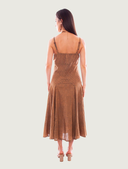 Scully Copper Embroidered Cotton Spaghetti Strap Dress