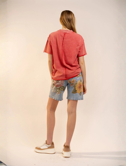 Blue B Bird Embroidered Mineral Wash Tee