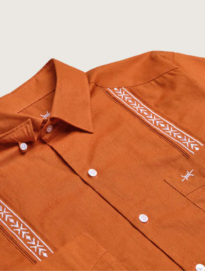 Texas Standard Tejas Guayabera in Burnt Orange