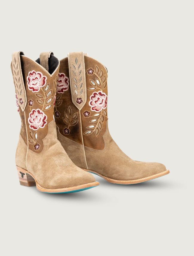Lane Boots Kenzie Midi Cowgirl Boots in Latte Suede