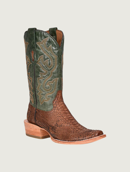 Corral Green & Brown Genuine Python Square Toe Cowboy Boots