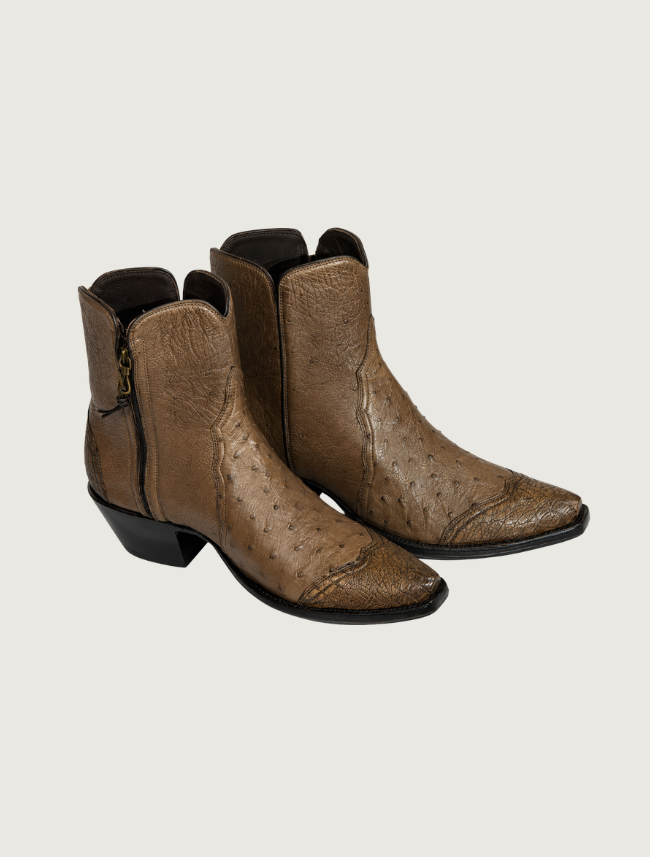 Stallion Ostrich & Caiman Zorro Ankle Boots in Mouse