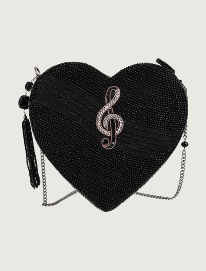 Title: Mary Frances Heart Beat Piano Heart Crossbody Handbag