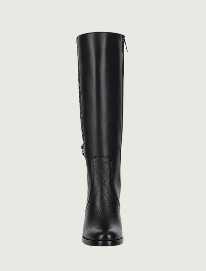 Cuadra Black Deer Leather Tall Top Zipper Cowgirl Boots