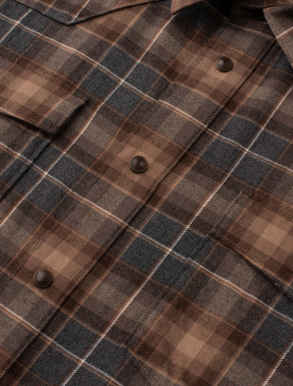 Madison Creek Bisley Western Shirt in Grey & Brown Plaid