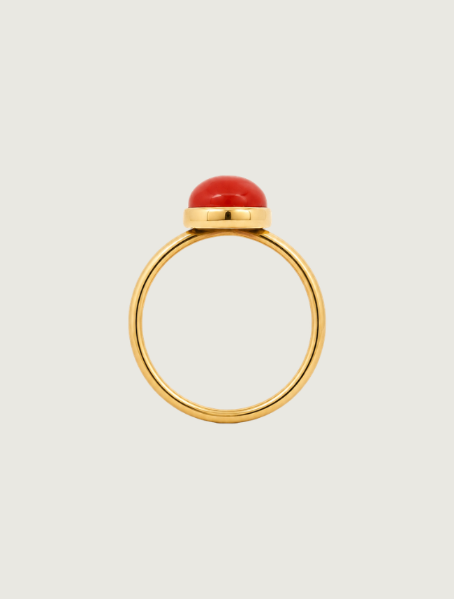 14K Yellow Gold Red Coral Ring