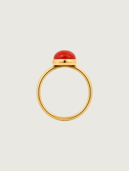 14K Yellow Gold Red Coral Ring