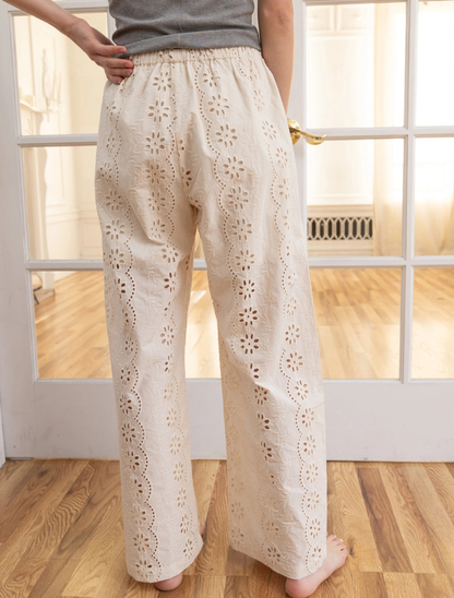 Raisonnel Embroidered Eyelet Wide-Leg Pants