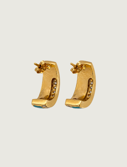 14K Yellow Gold Turquoise & Diamond Earrings