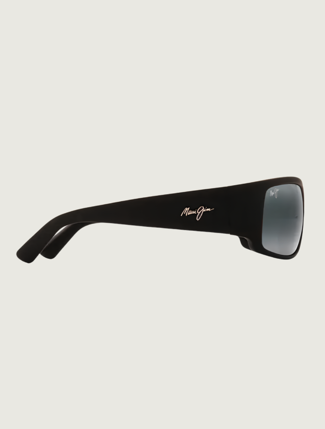 Maui Jim World Cup wrap sunglasses in Matte Black Rubber / Neutral Grey — side view