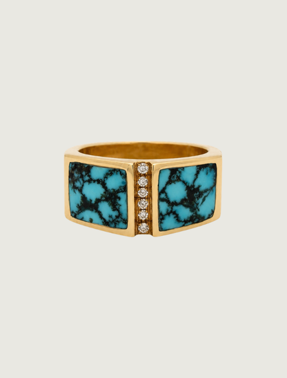 14K Yellow Gold Turquoise & Diamond Ring