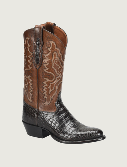 Tony Lama Cas chocolate crocodile cowboy boot — quarter view