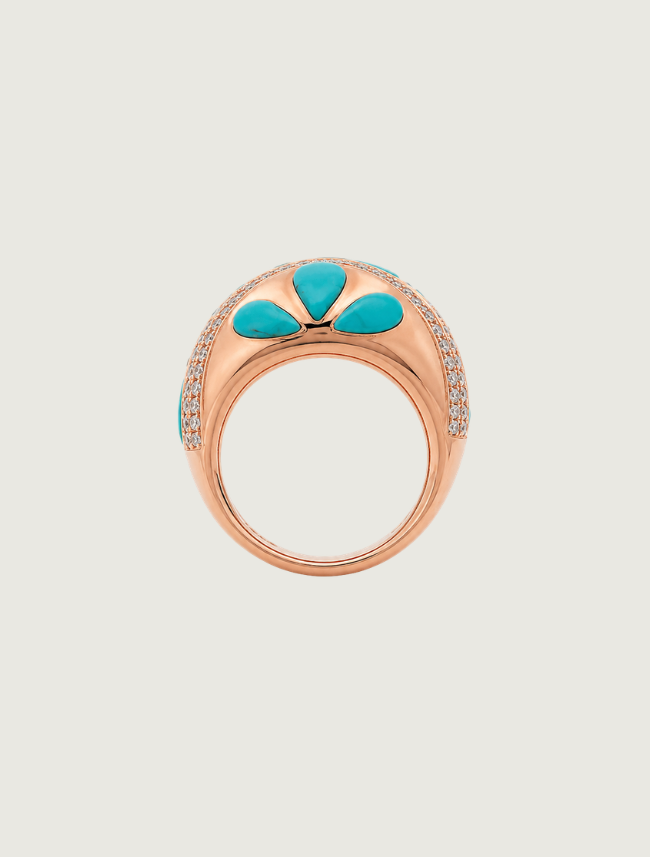 14K Rose Gold Turquoise & Diamond Ring