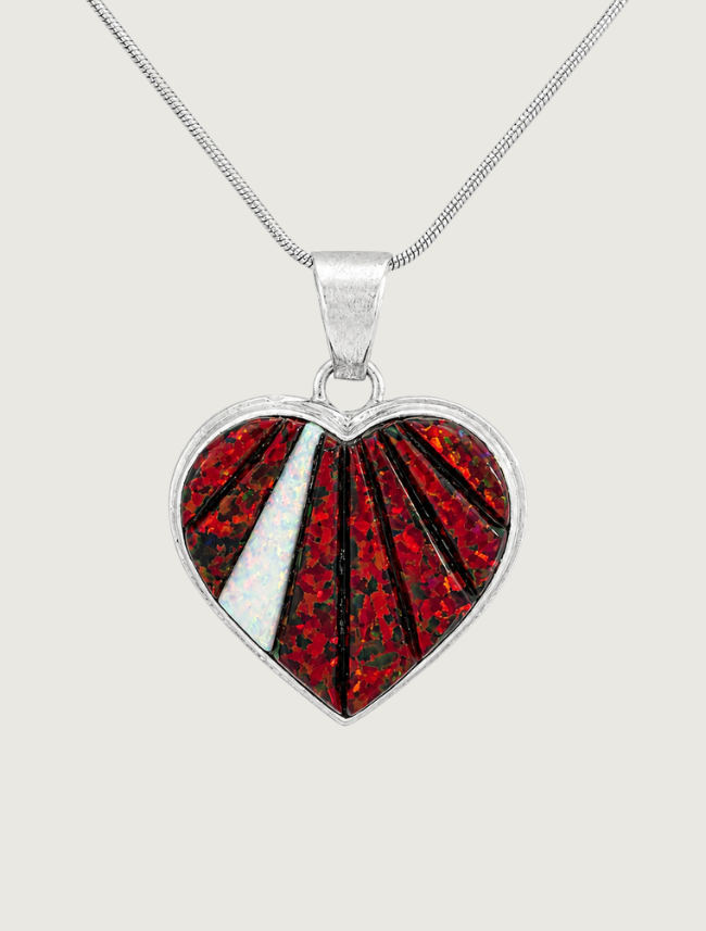 Sterling Silver Multi Opal Heart Pendant