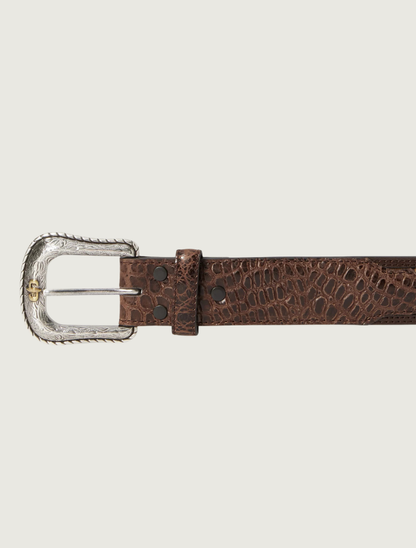 Stetson Men's Ostrich Print Croco Embossed Western Tabs Belt