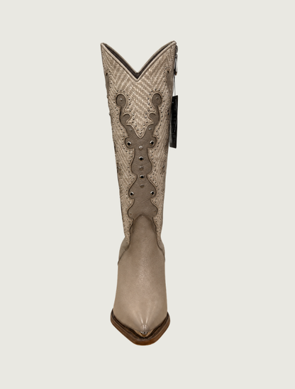 Cuadra Women's Beige Embroidery & Studs Zipper Cowboy Boots