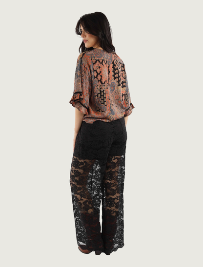 Scully Women's Black Lined Lace Wide Leg Lace Pant