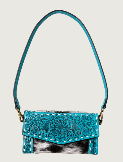Mavericks Tooled Leather & Cowhide Convertible Crossbody Bag with Floral Medallion