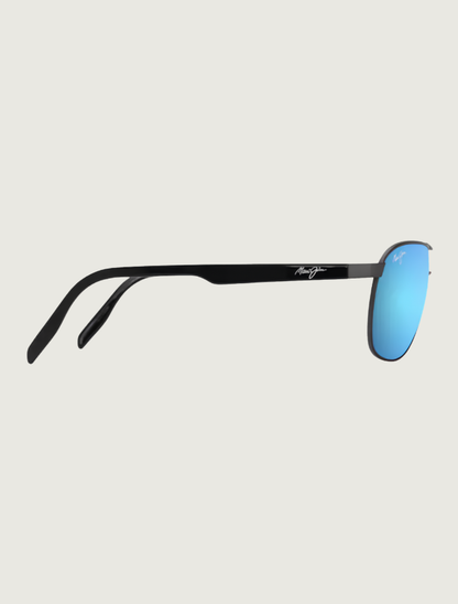Maui Jim Castles metal aviator sunglasses in Matte Dark Ruthenium / Blue Hawaii — side view