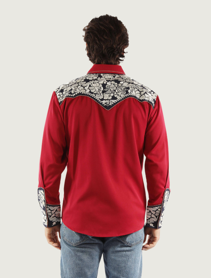 Scully Men's Red, White, & Blue Floral Tooled Embroidered Western Shirt