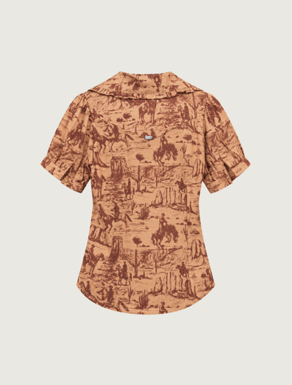 Lucky & Blessed Camel Western Scene Mesh Button Down Shirt