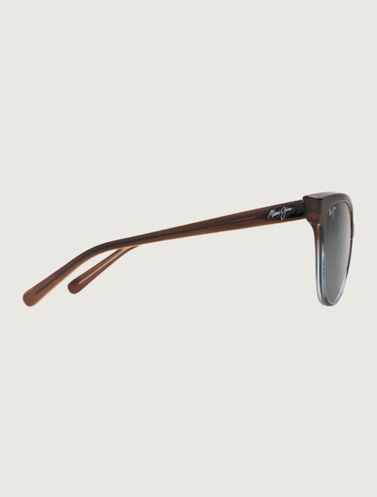 Maui Jim 'Olu'olu cat eye sunglasses in Translucent Dark Chocolate with Blue / Neutral Grey — side view