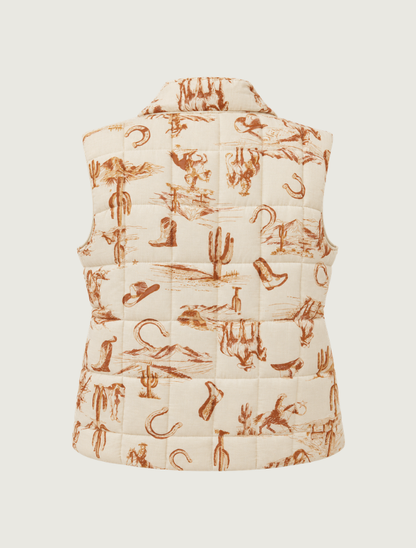 Hem & Thread Cream Cowboy Print Puffer Vest