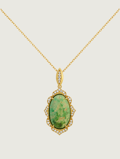 18K Yellow Gold Turquoise and Diamond Pendant