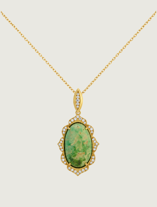 18K Yellow Gold Turquoise and Diamond Pendant