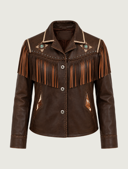 Mavericks Women's Lambskin Fringe Leather Jacket