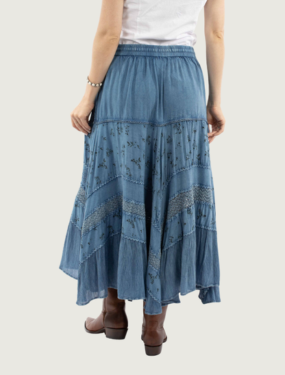 Scully Women's Blue Embroidered Multi Panel Tiered Skirt