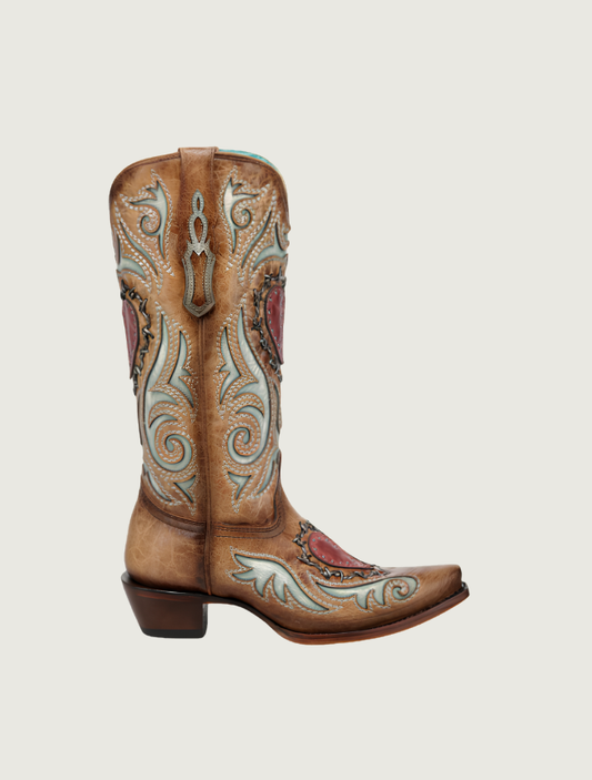 Corral Heart Inlay, Studs, & Woven Barbed Wire Cowgirl Boots
