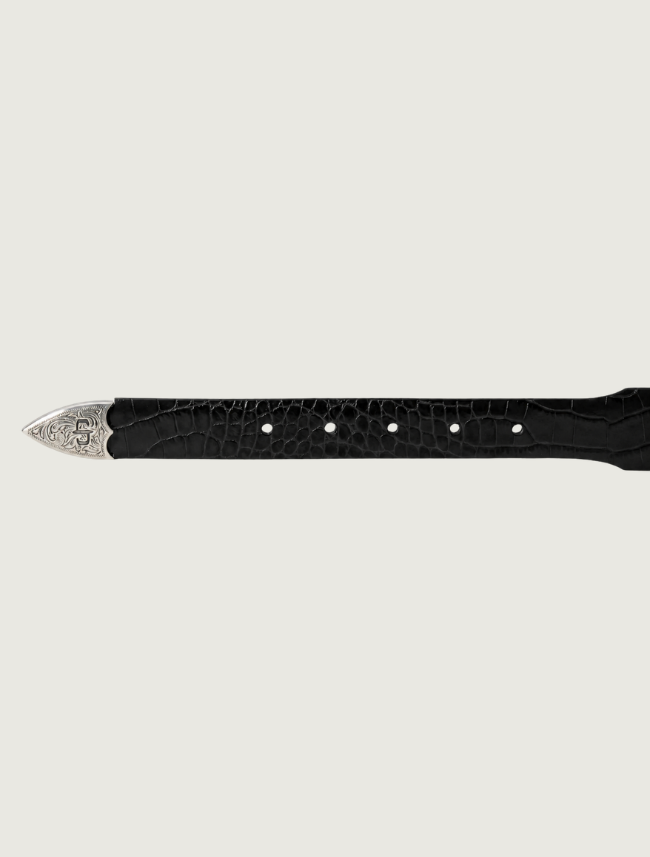 Stetson Women's Black Croco Print Tapered Belt