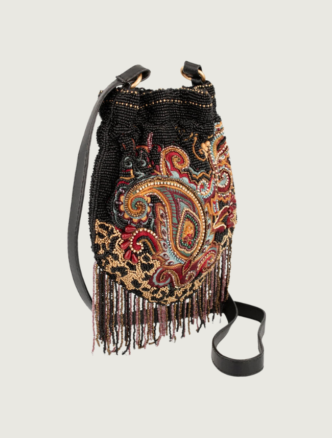 Mary Frances In the Groove Paisley Fringe Crossbody Handbag