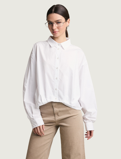 Raisonnel Button-Down Shirt with Navy Knit Shawl Set