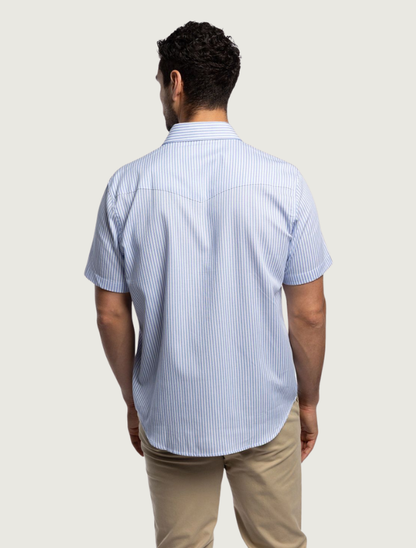Tony Lama Blue Stripe Short Sleeve Pearl Snap Western Shirt