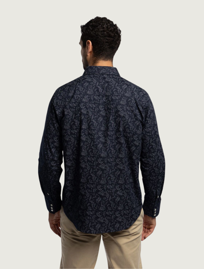 Tony Lama Navy Botanical Print Pearl Snap Western Shirt