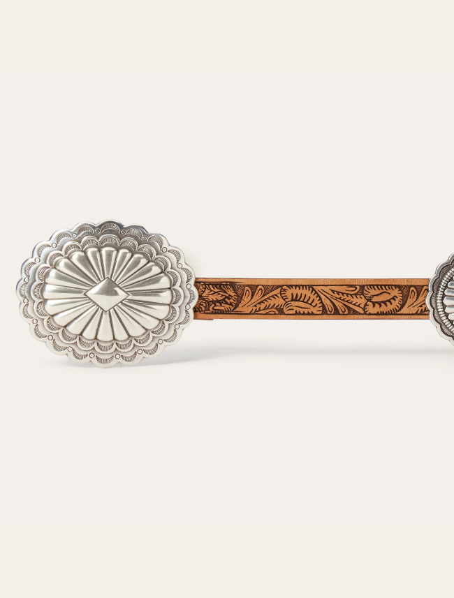 Stetson Women's Southwestern Tooled Concho Belt in Brown