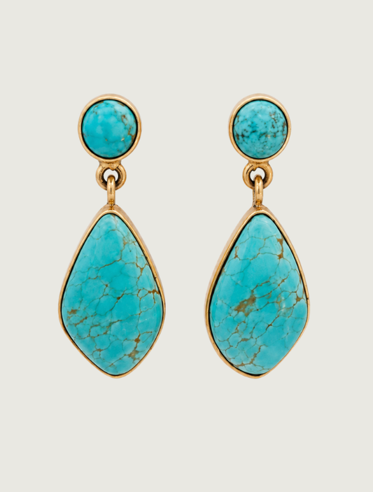 14K Yellow Gold Turquoise Earrings