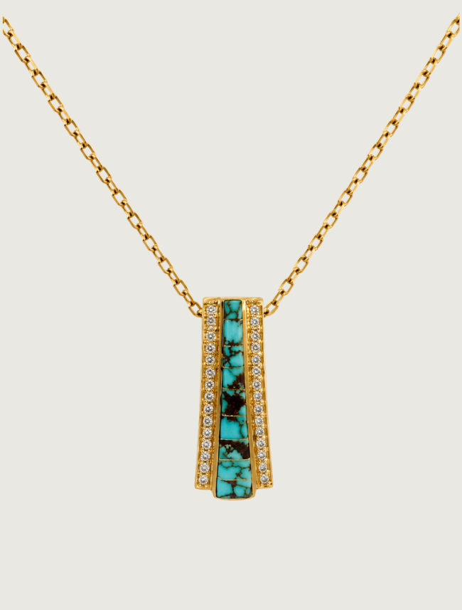 14K Yellow Gold Turquoise & Diamond Pendant