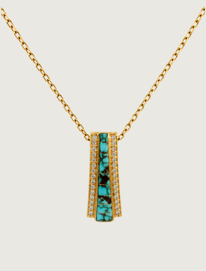14K Yellow Gold Turquoise & Diamond Pendant